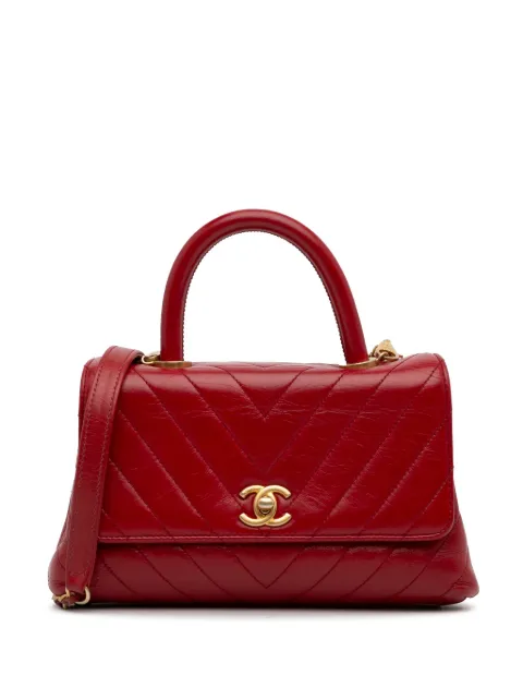 CHANEL Pre-Owned 2017-2018 Pre-Owned Chanel Small Lambskin Chevron Coco Handle satchel