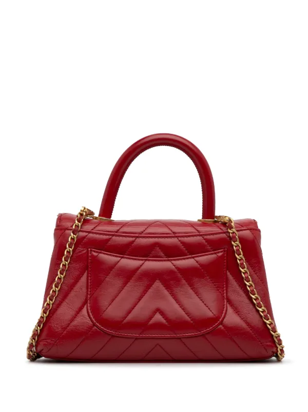CHANEL Pre-Owned 2017-2018 Pre-Owned Chanel Small Lambskin Chevron Coco  Handle Satchel Red FARFETCH JO