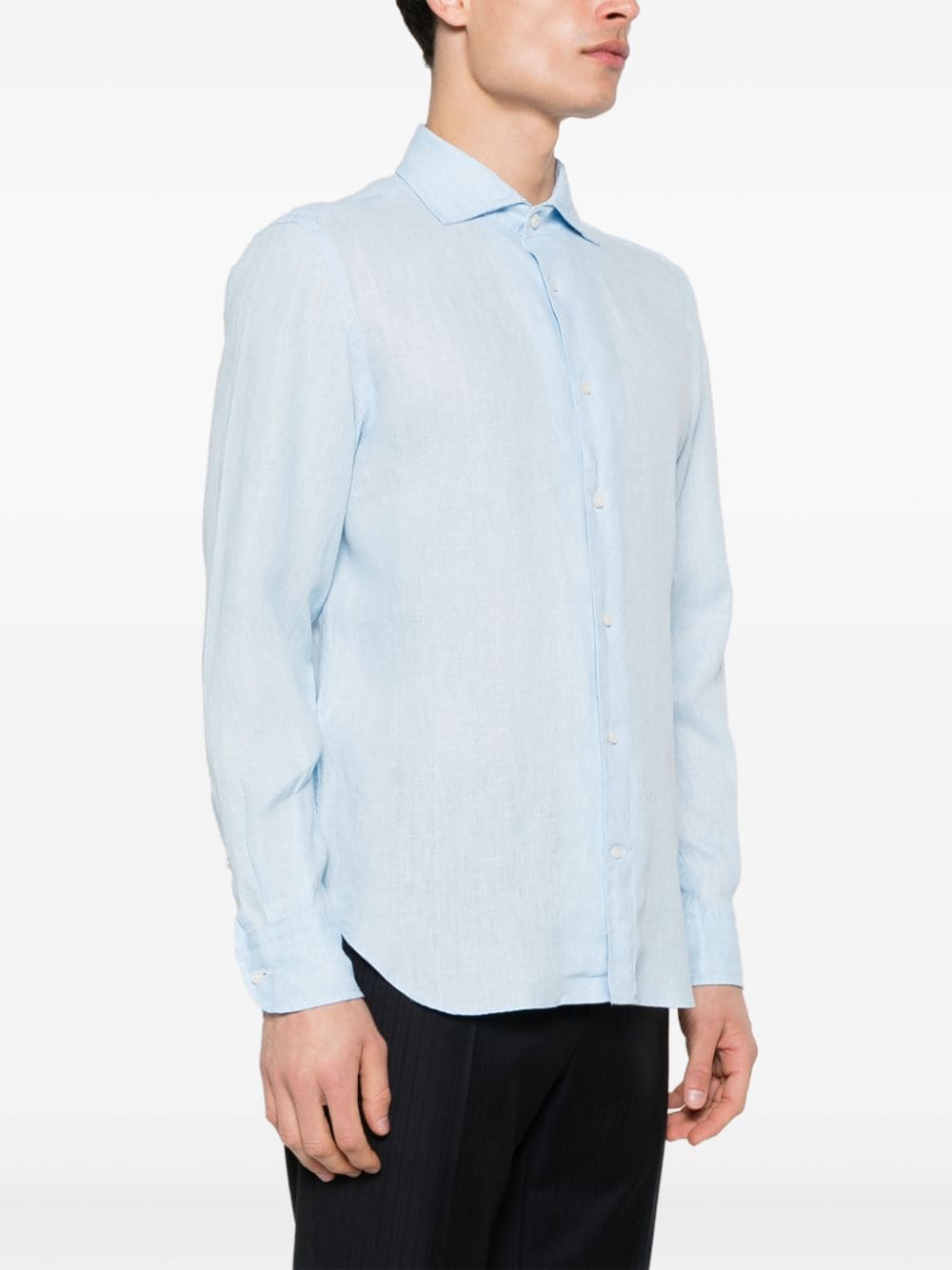 Shop Boggi Milano Mélange-effect Linen Shirt In Blue