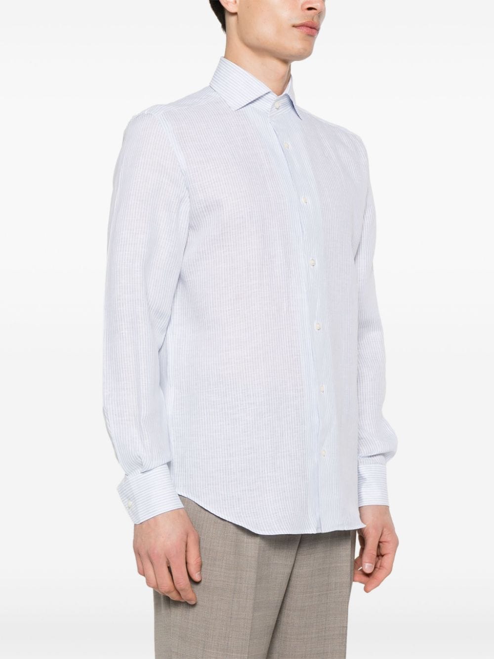 Shop Boggi Milano Striped Linen Shirt In Blue