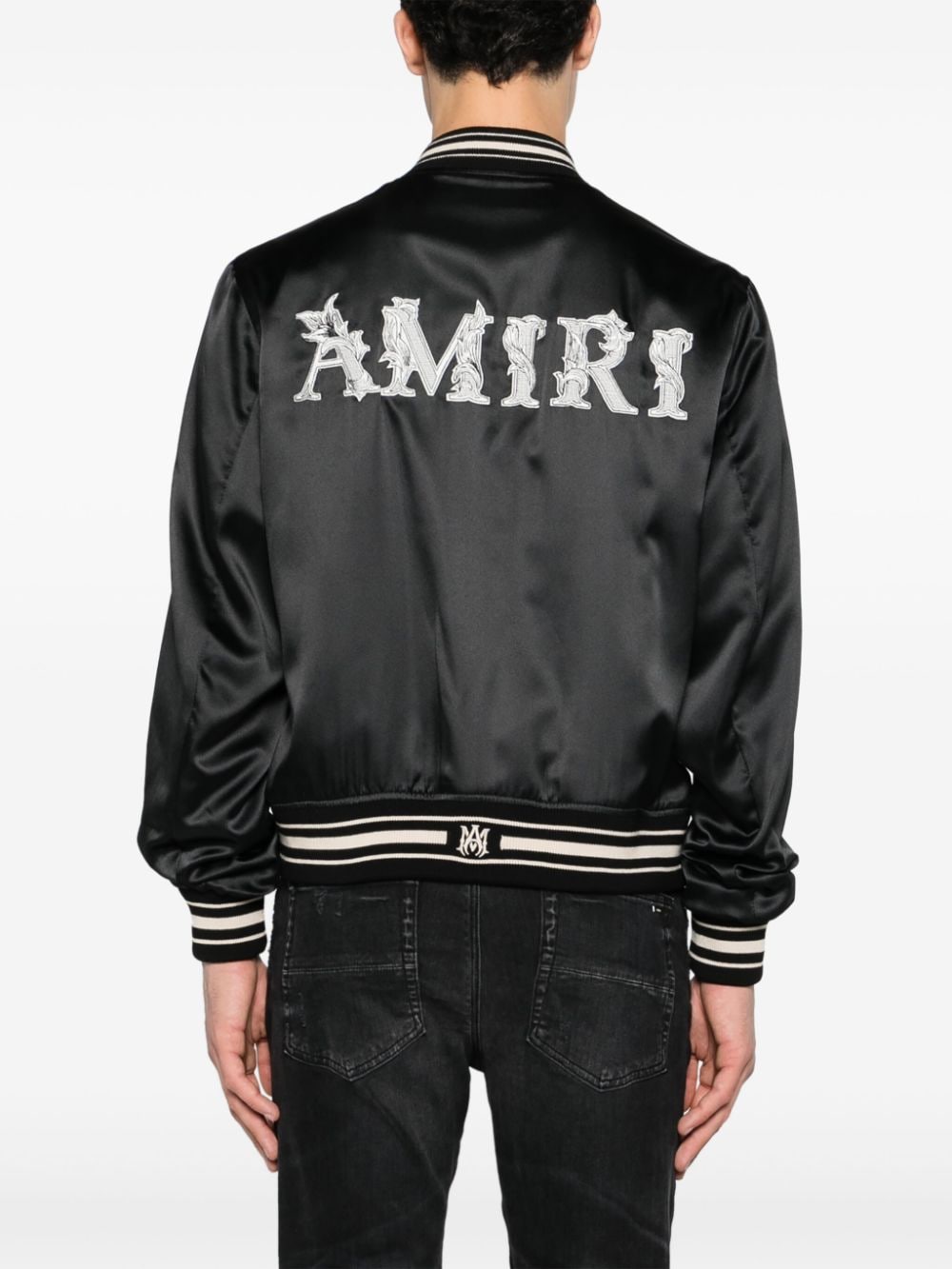 Shop Amiri Logo-patch Satin Bomber Jacket In Black