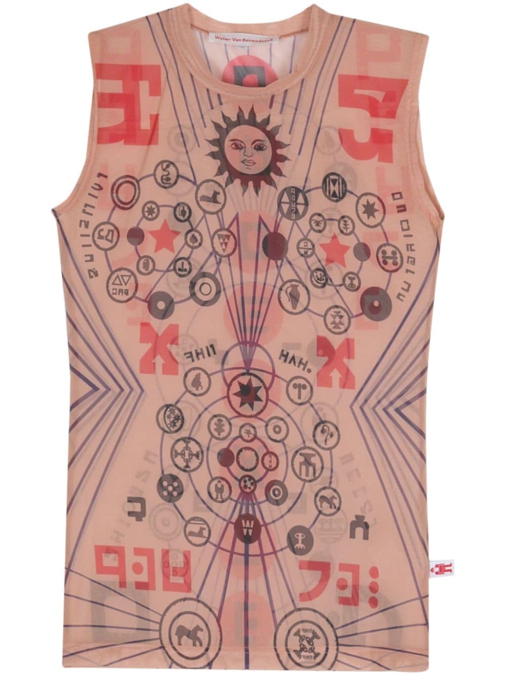 Walter Van Beirendonck Mesh tanktop met abstracte print Beige