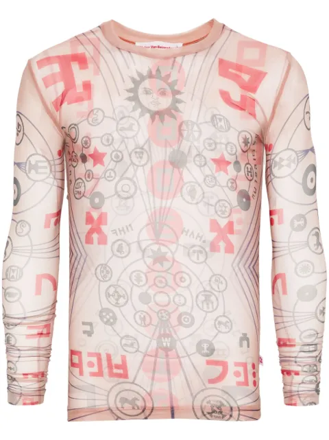 Walter Van Beirendonck graphic-print mesh top