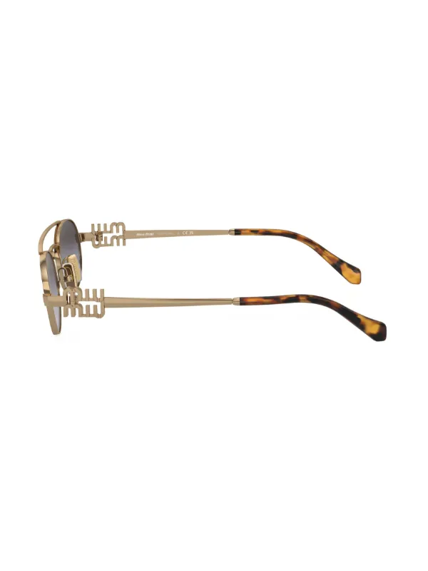 【完売必至】Miu Miu Oval ロゴ サングラス Miu Miu Eyewear logo-lettering oval-frame Sunglasses | Gold