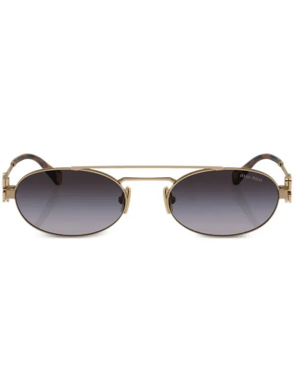 Miu Miu Eyewear logo lettering oval frame Sunglasses Gold FARFETCH IL