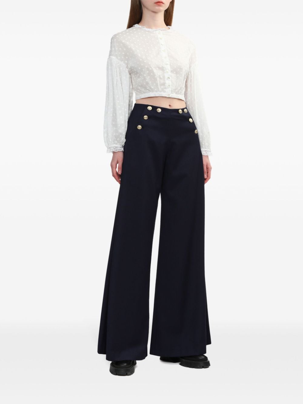 Shop Yuhan Wang Decorative-button Palazzo Pants In Blue