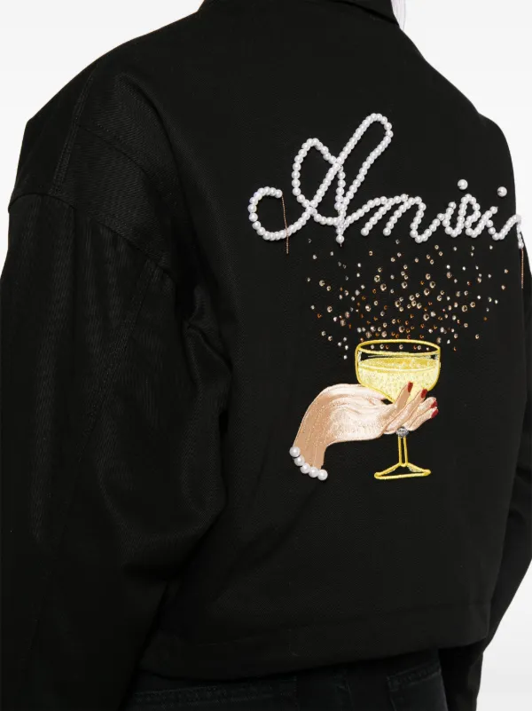 AMIRI Pearl Embellishmet Denim Jacket | Black | FARFETCH