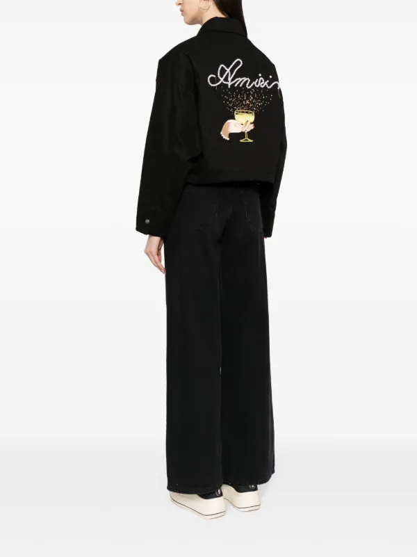 AMIRI Pearl Embellishmet Denim Jacket | Black | FARFETCH