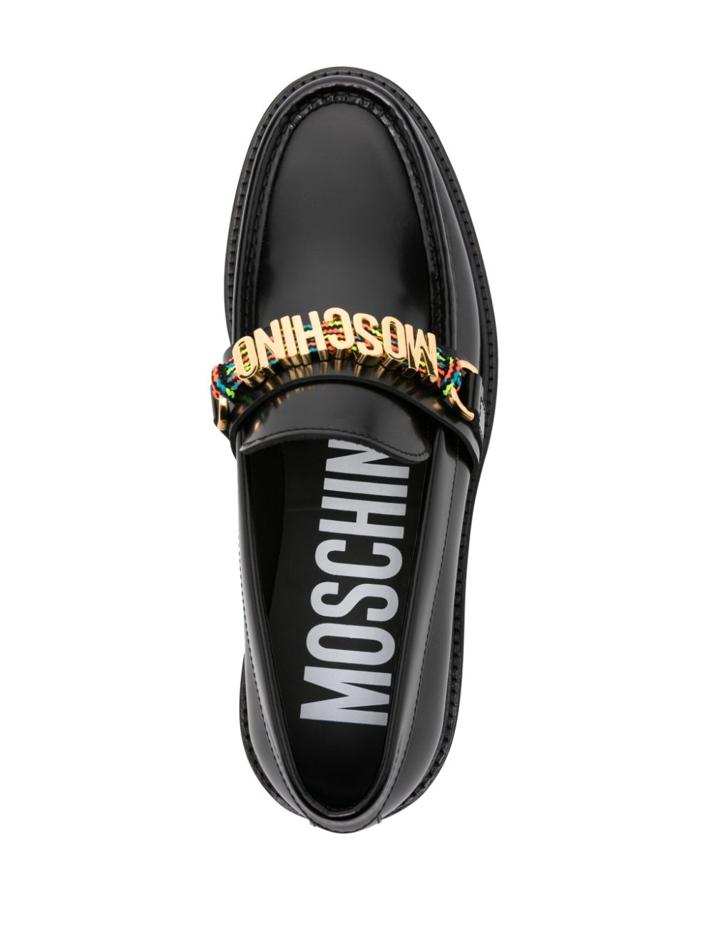 Moschino logo-lettering leather loafers Black