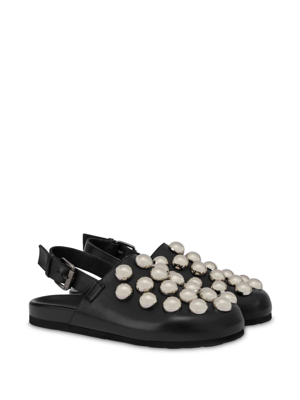 Shop Moschino Stud-detail Rubberised Leather Mules In Black