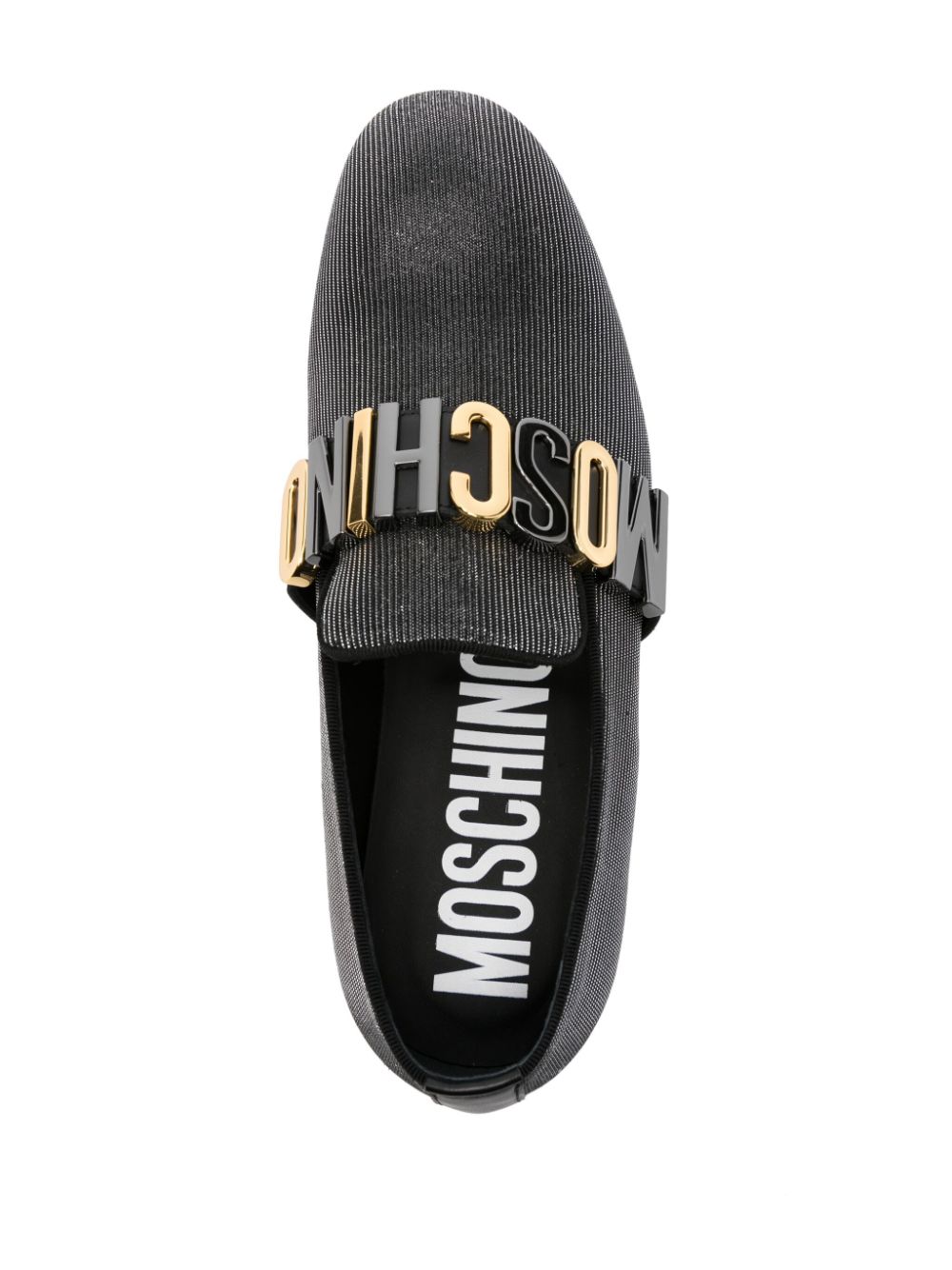 Moschino Lurex loafers met logo Zilver