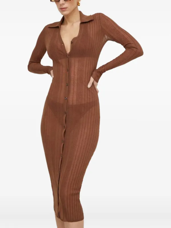 pinko brown dress PKO-104432 RUGOLO BROWN STUD DRESS – Coats and co main image 1