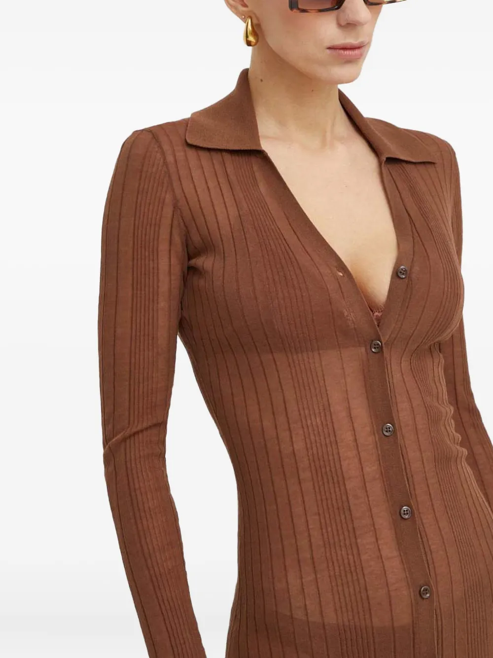 PINKO Geribbelde midi-jurk met knoop Bruin