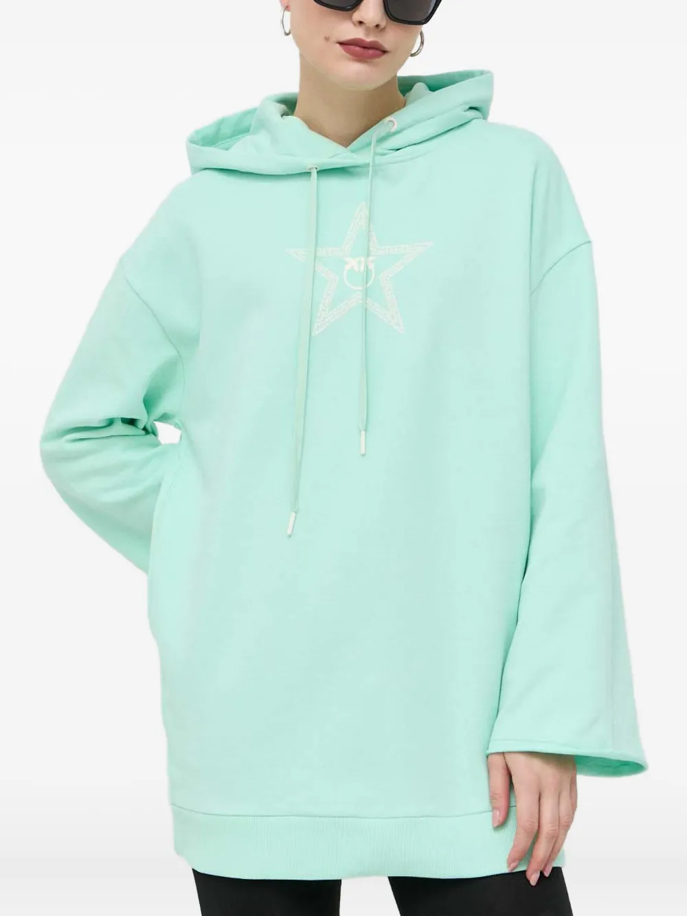 Pinko Star-print Hooded Mini Dress In Green