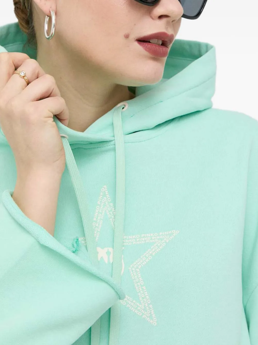 Pinko Star-print Hooded Mini Dress In Green