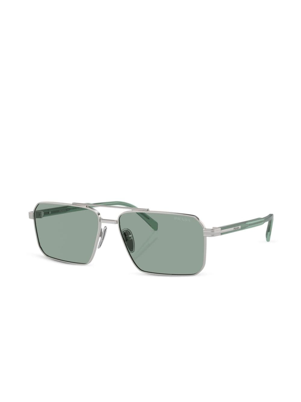 Shop Prada Pr A57s Aviator Frame Sunglasses In Silver