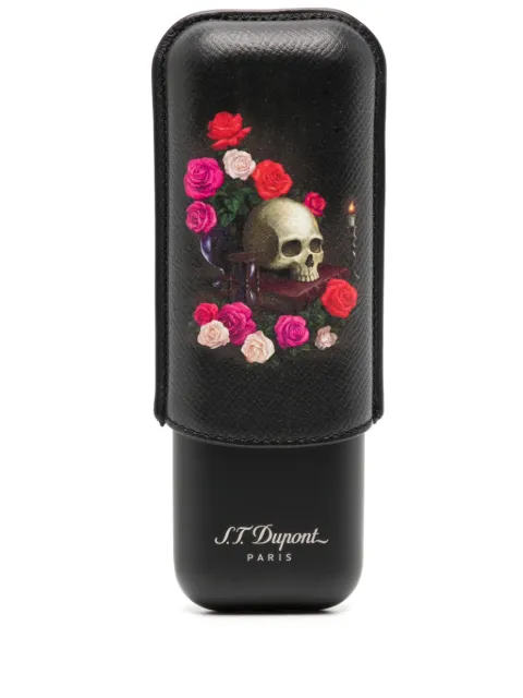 S.T. Dupont skull-print leather cigar case 