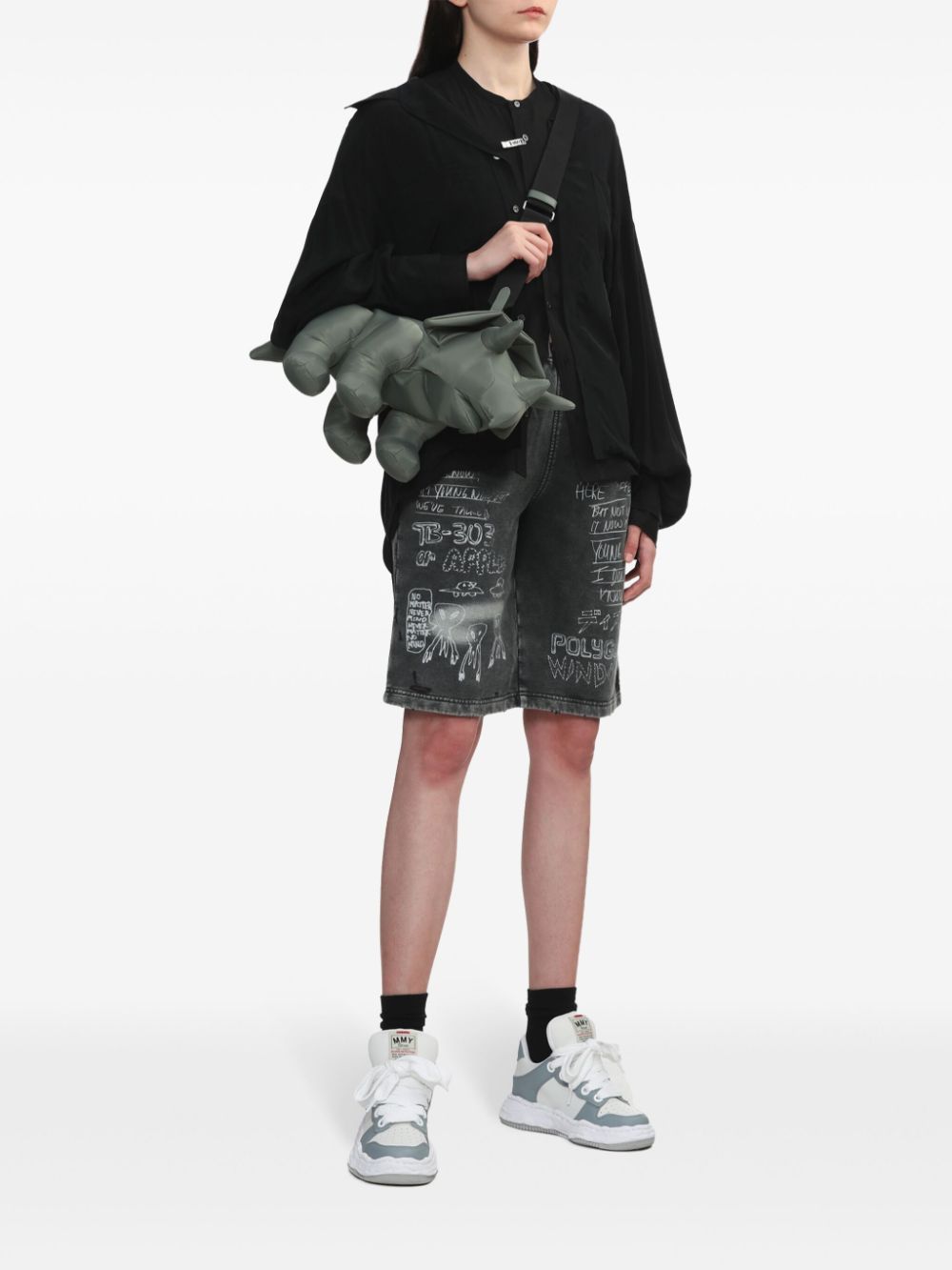 Maison MIHARA YASUHIRO Denim skort met print - Zwart