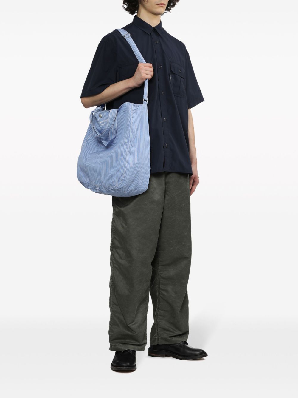 Shop Comme Des Garçons Homme Deux Striped Cotton Tote Bag In Blue