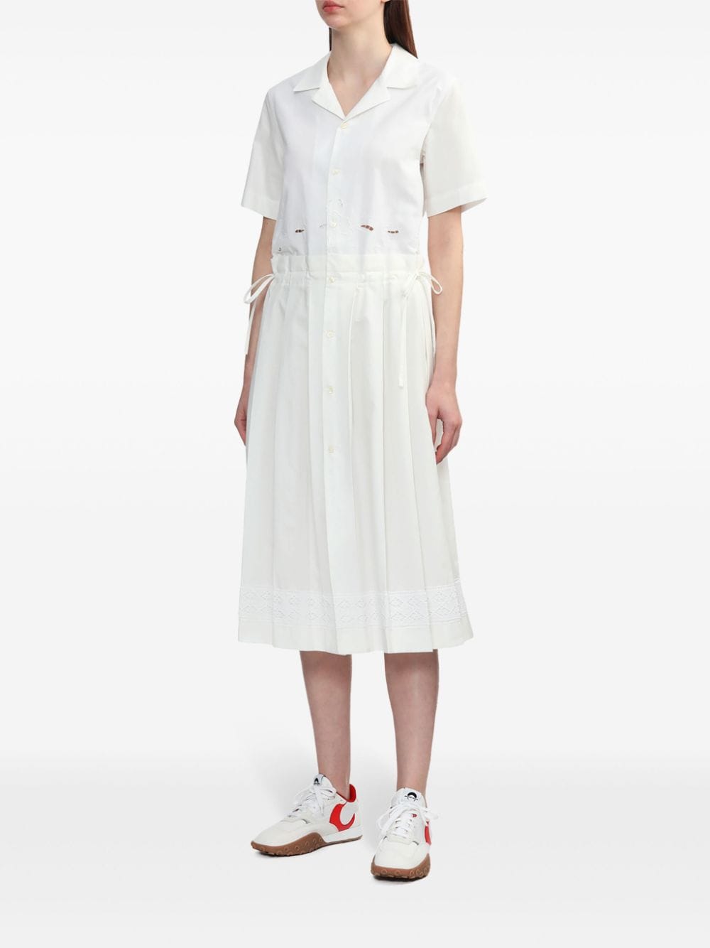 Shop Marine Serre Embroidered Cotton Midi Dress In White