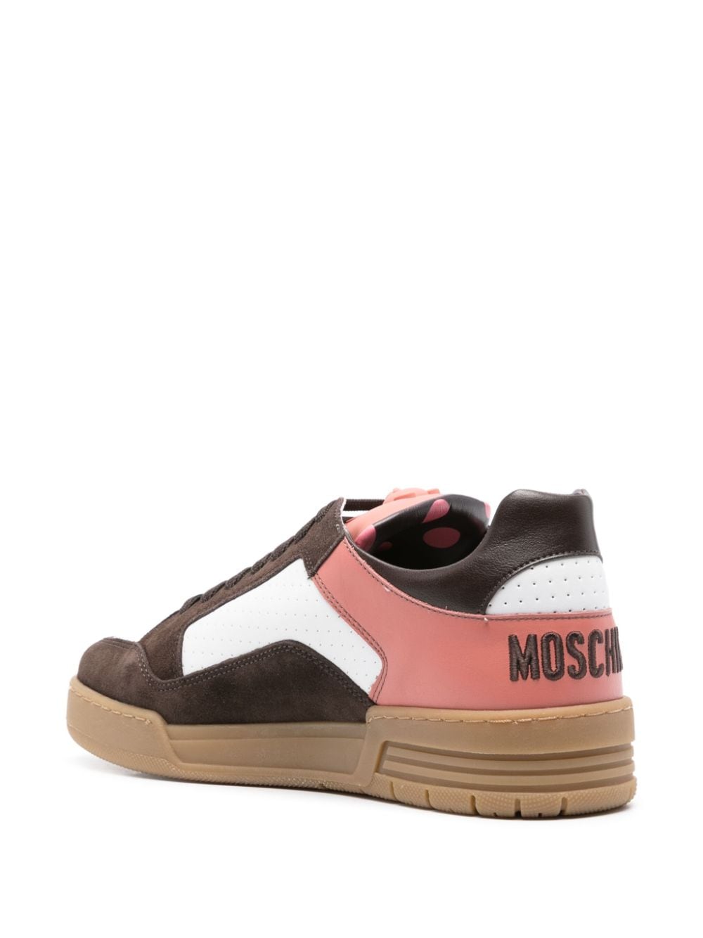 Shop Moschino Panelled Leather Sneakers In White