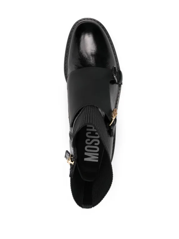 ブーツその他 Moschino Black Leather Ankle Boots Moschino buckle-detail Ankle Boots | Black | FARFETCH