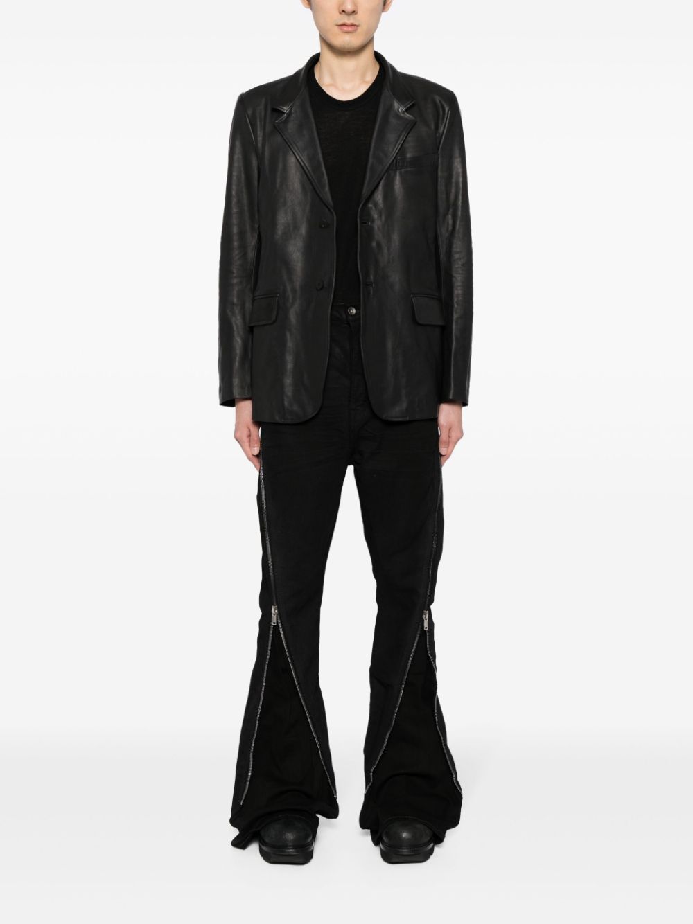 Shop Guidi Single-breasted Leather Blazer In Black