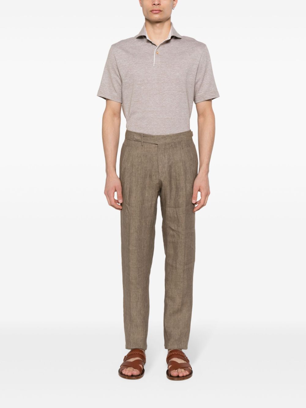 Shop Boggi Milano Linen Tapered-leg Trousers In Neutrals