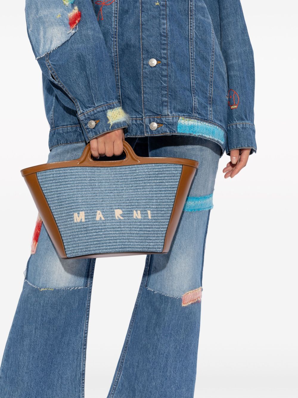Shop Marni Tropicalia Logo-embroidered Tote Bag In Blue
