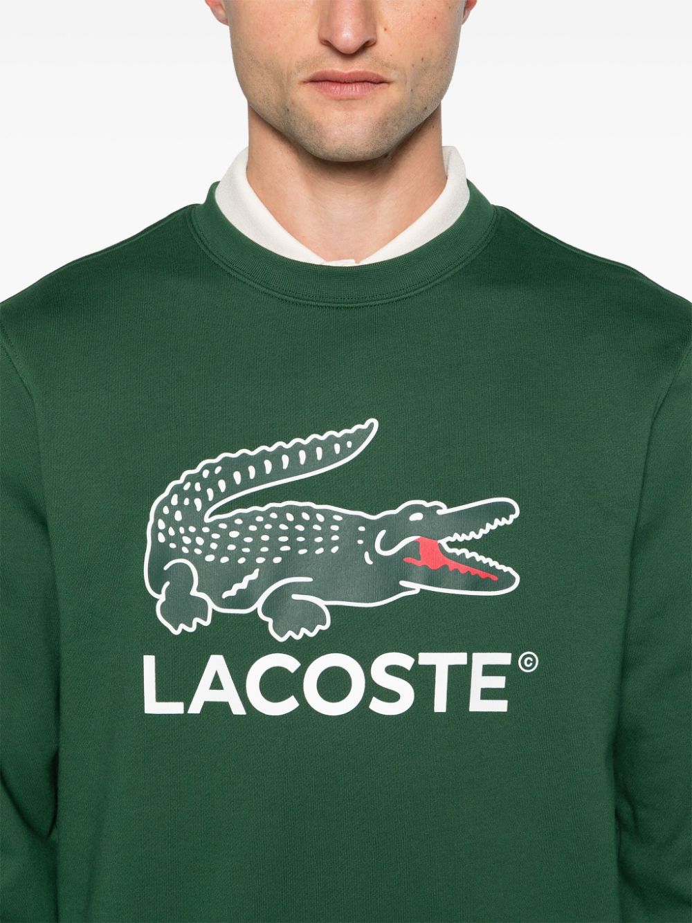 Shop Lacoste Logo-print Cotton Sweatshirt In Grün