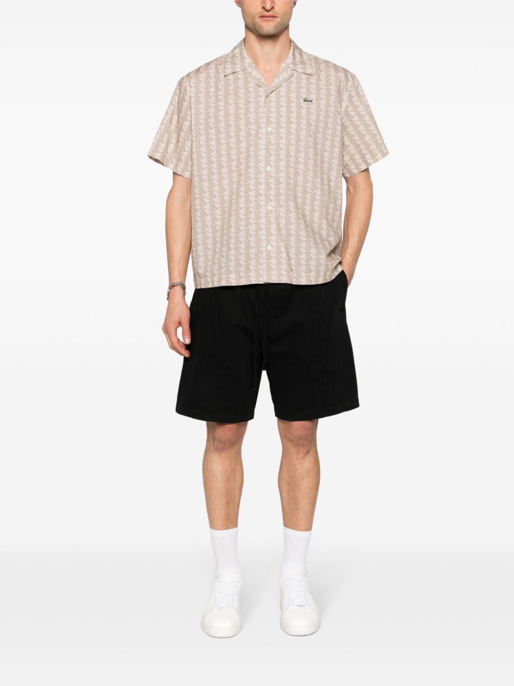 Shop Lacoste Short-sleeve Geometric-print Shirt In Neutrals