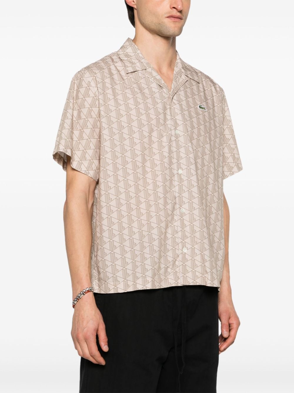 Shop Lacoste Short-sleeve Geometric-print Shirt In Neutrals