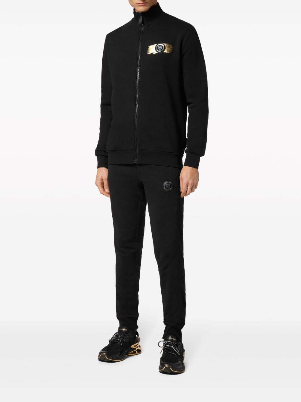 Shop Plein Sport Cotton Zip-up Sweatshirt In Black