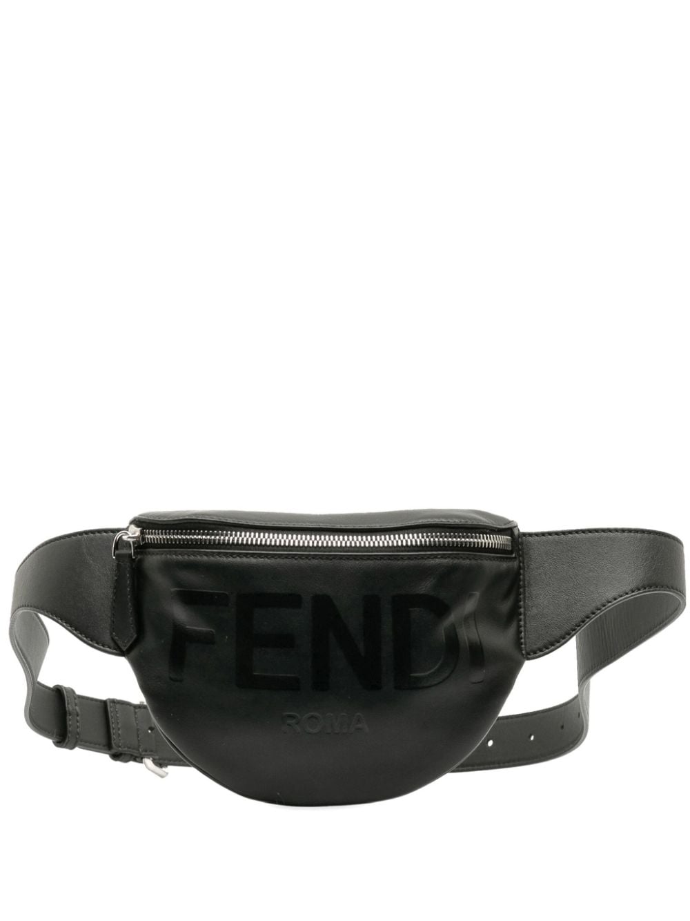 Pre-owned Fendi 2015-2020 Debossed Logo Leather Belt Bag In Black