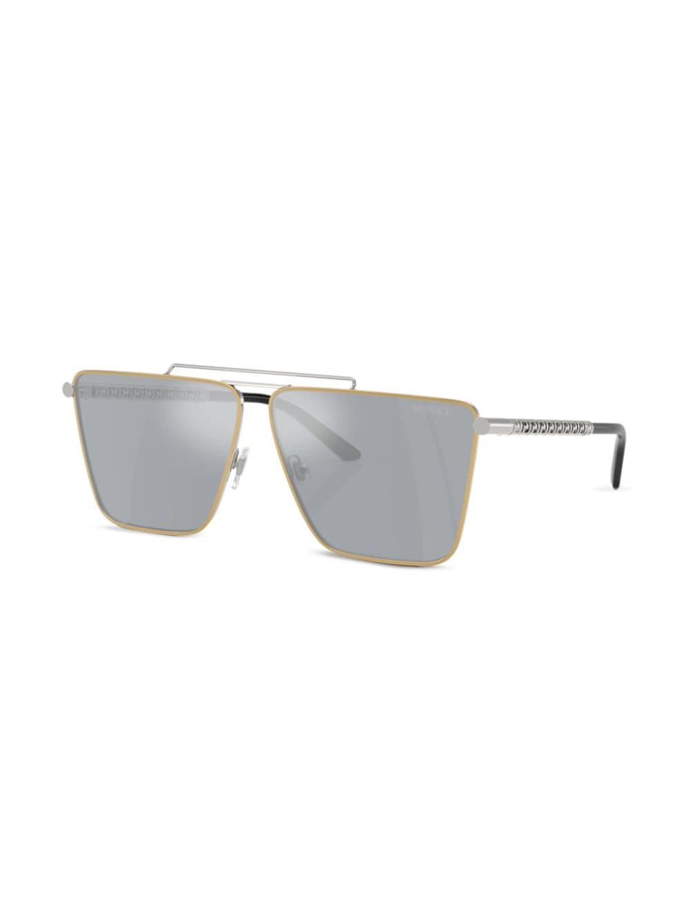 Shop Versace Tubular Greca Square-frame Sunglasses In Gold