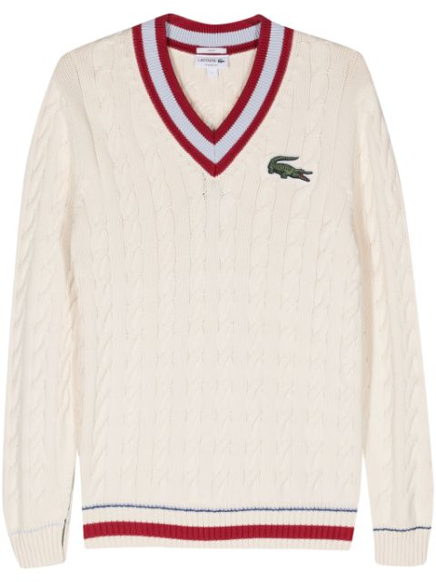 Lacoste logo-patch cable-knit jumper