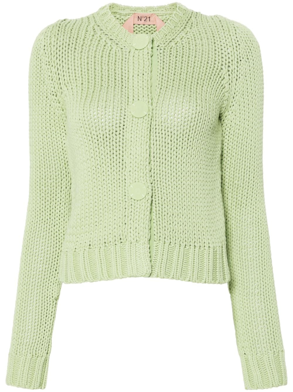 N°21 Press-stud Chunky-knit Cardigan In Green