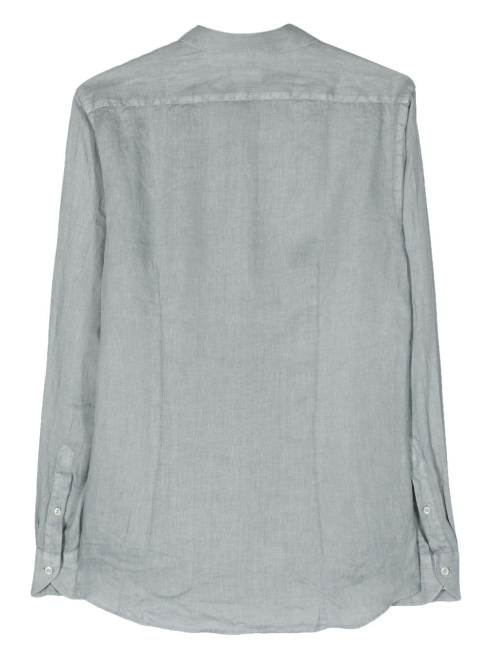 Shop Xacus Spread-collar Linen Shirt In 蓝色