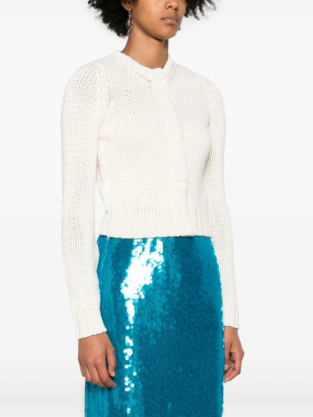  Nº21 Press-stud Chunky-knit Cardigan - White 