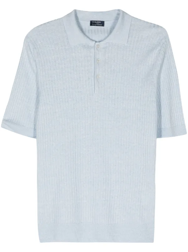 Barba Short-sleeve Ribbed Polo Shirt in Blue