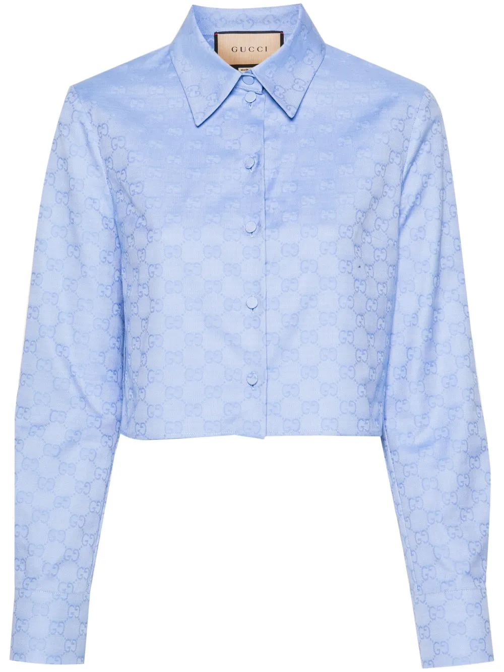 Gucci Gg Cropped Cotton Oxford Shirt In Blue