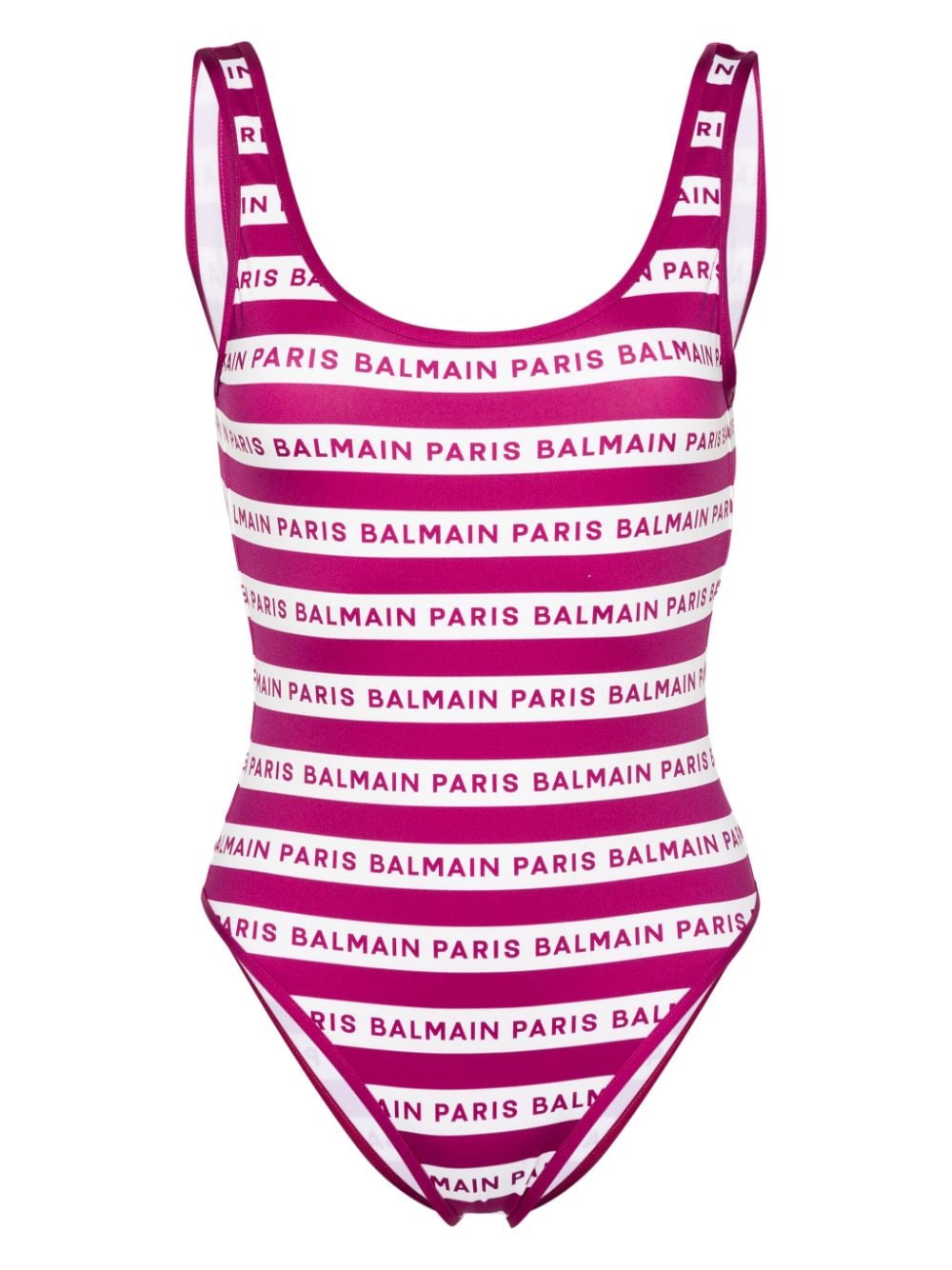 Balmain Logo-print Striped Swimsuit In 紫色