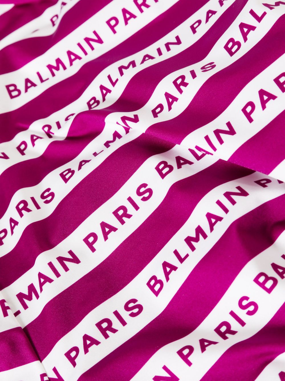Balmain logo-print striped swimsuit Paars