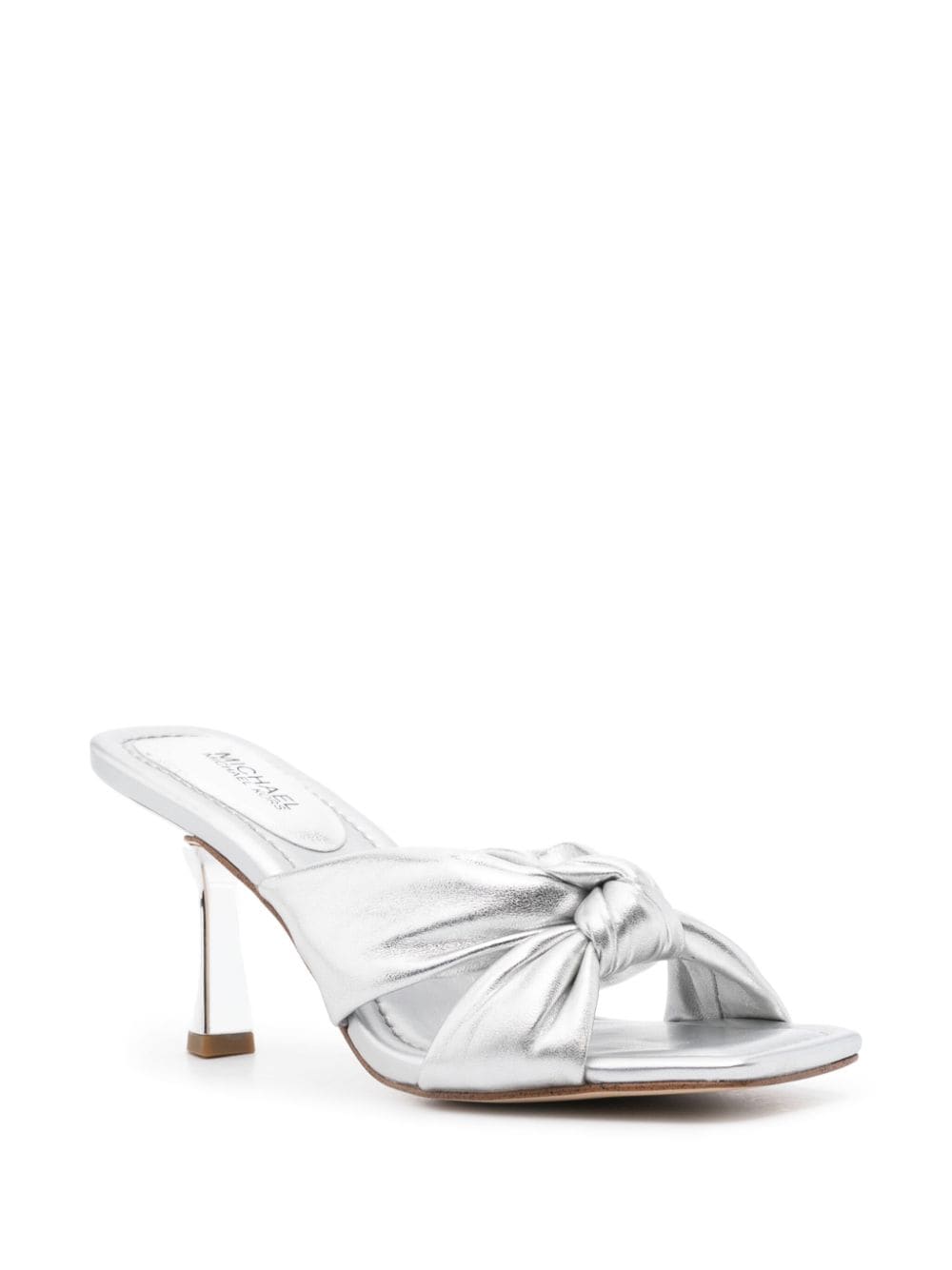 Shop Michael Michael Kors Elena 75mm Metallic Leather Sandals In Silver