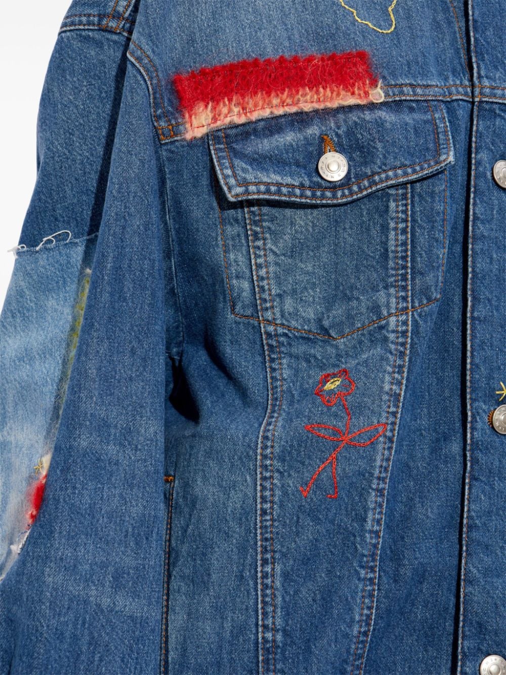 Shop Marni Knitted-panel Denim Jacket In Blue