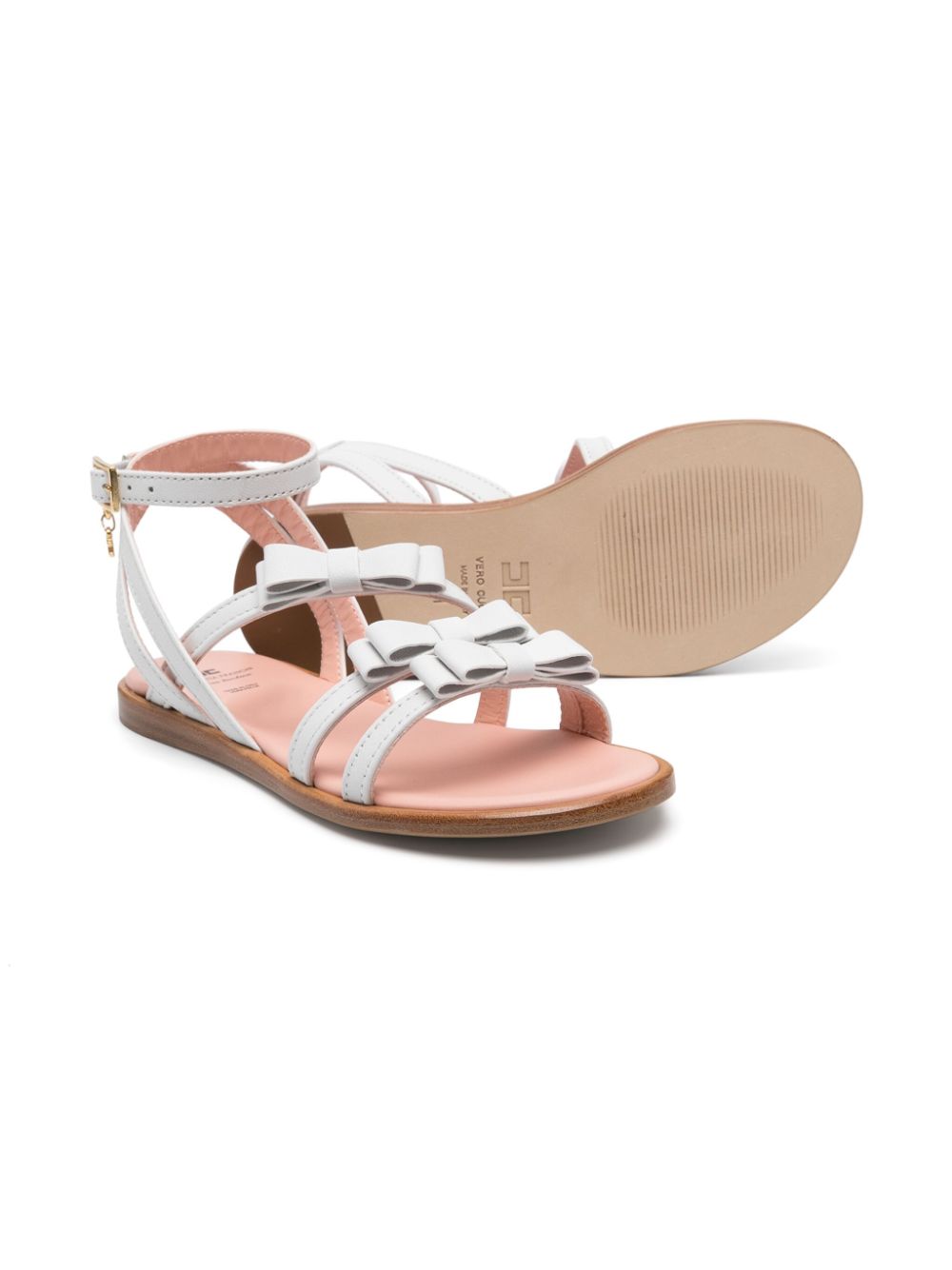 Elisabetta Franchi La Mia Bambina bow-detailed leather sandals - White