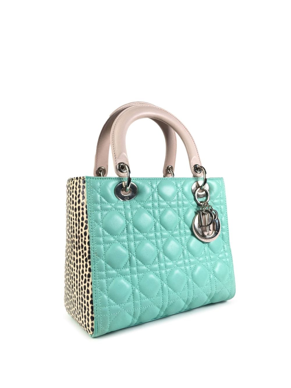Pre-owned Dior 2014   Medium Tricolor Lambskin And Python Cannage Lady Satchel In Green