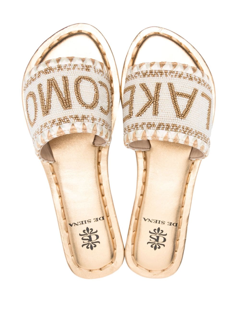 Shop De Siena Shoes Bead-embellished Leather Sandals In Gold
