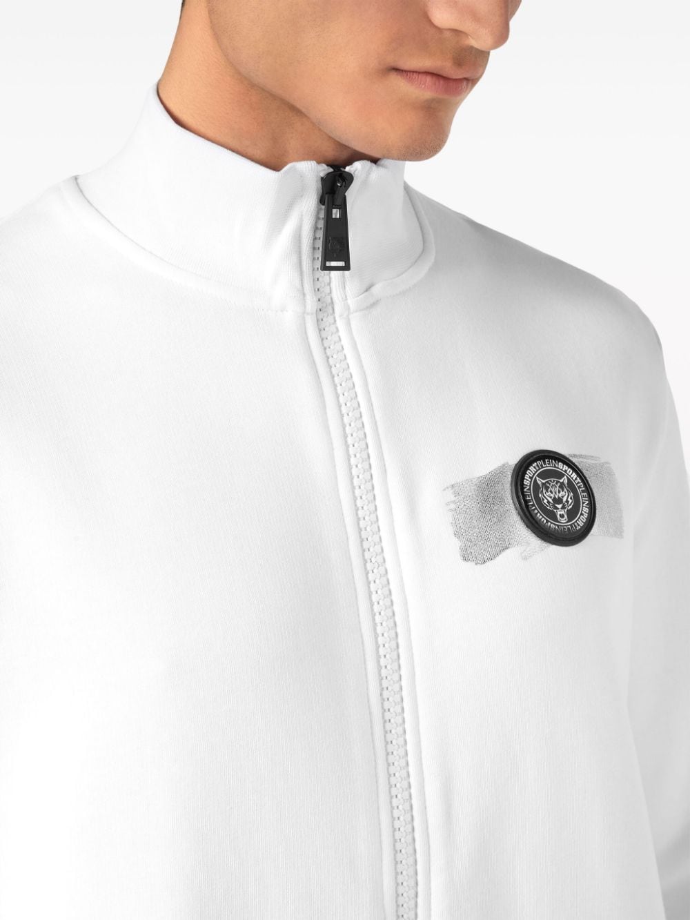Shop Plein Sport Cotton Zip-up Sweatshirt In White