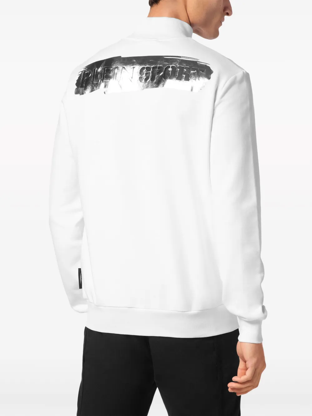 Shop Plein Sport Cotton Zip-up Sweatshirt In White